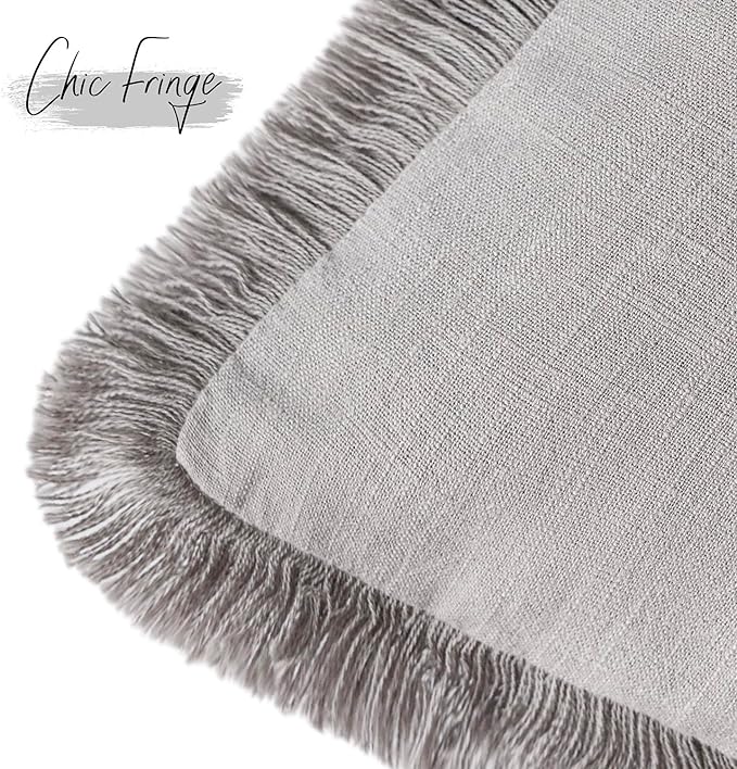 Foindtower Set of 2 Decorative Linen Fringe Throw Pillow Covers Cozy Farmhouse - Image 3
