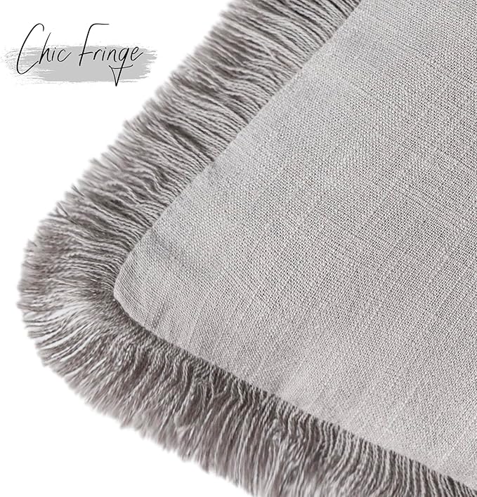 Foindtower Set of 2 Decorative Linen Fringe Throw Pillow Covers Cozy Farmhouse - Image 3