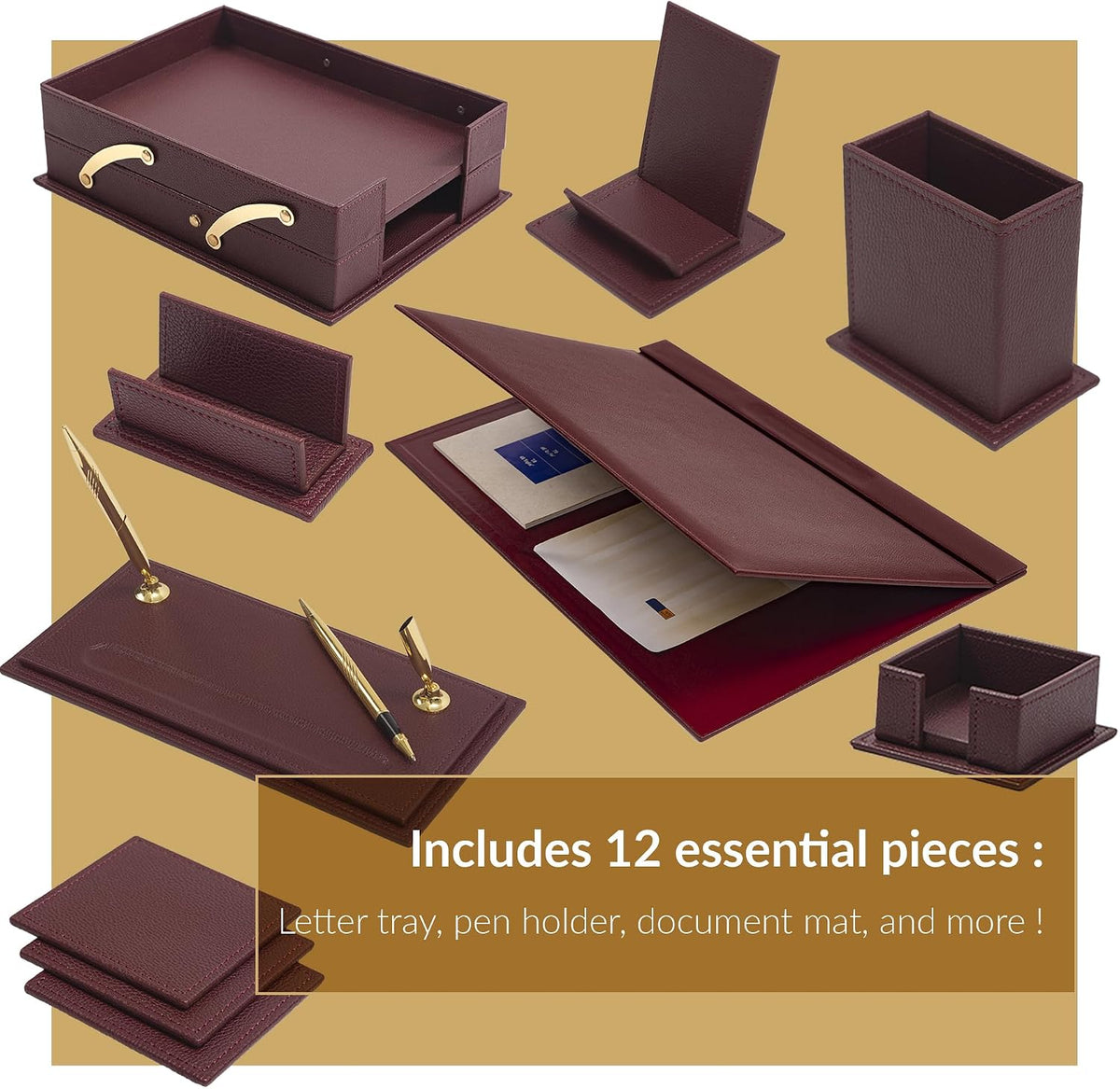 MOOGCO 12-Piece Leather Desk Set — Desk Pad 23.2" x 15.4", Double D...