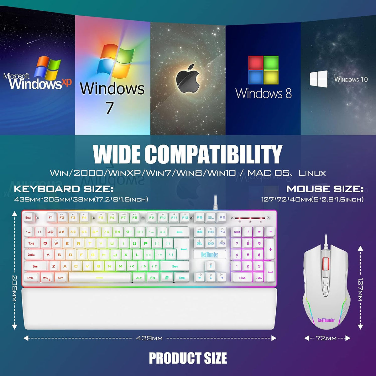 RedThunder K10 Wired Gaming Keyboard and Mouse and Wrist Rest Combo, RGB Back...