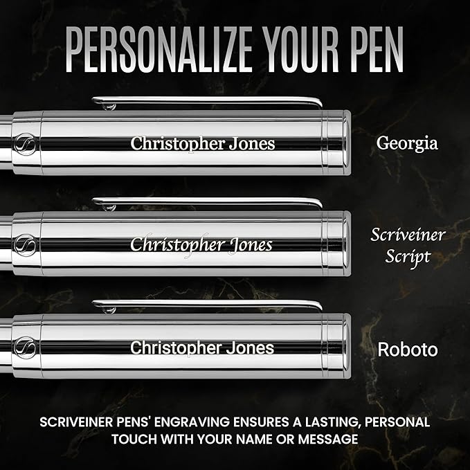 Scriveiner Personalized Silver Chrome Fountain Pen, Award Winning Luxury Pen - Image 2
