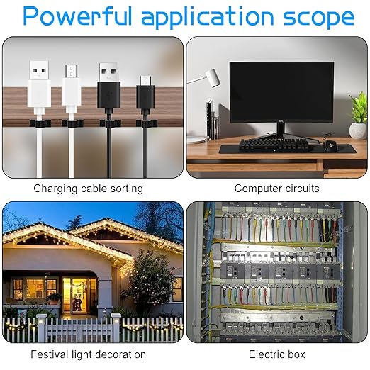 XHF 100pcs Adhesive Cable Wire Clips Black, Outdoor Cable Management Wire - Image 7
