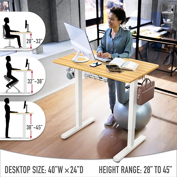 SHW 40-Inch Electric Height Adjustable Standing Desk - Image 5