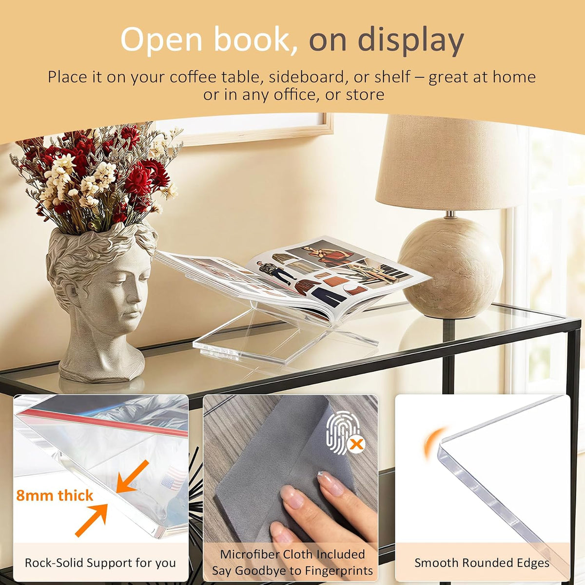 Acrylic Book Stand for Display, Large Book Holder 12.2"x9"x5.1&quot...