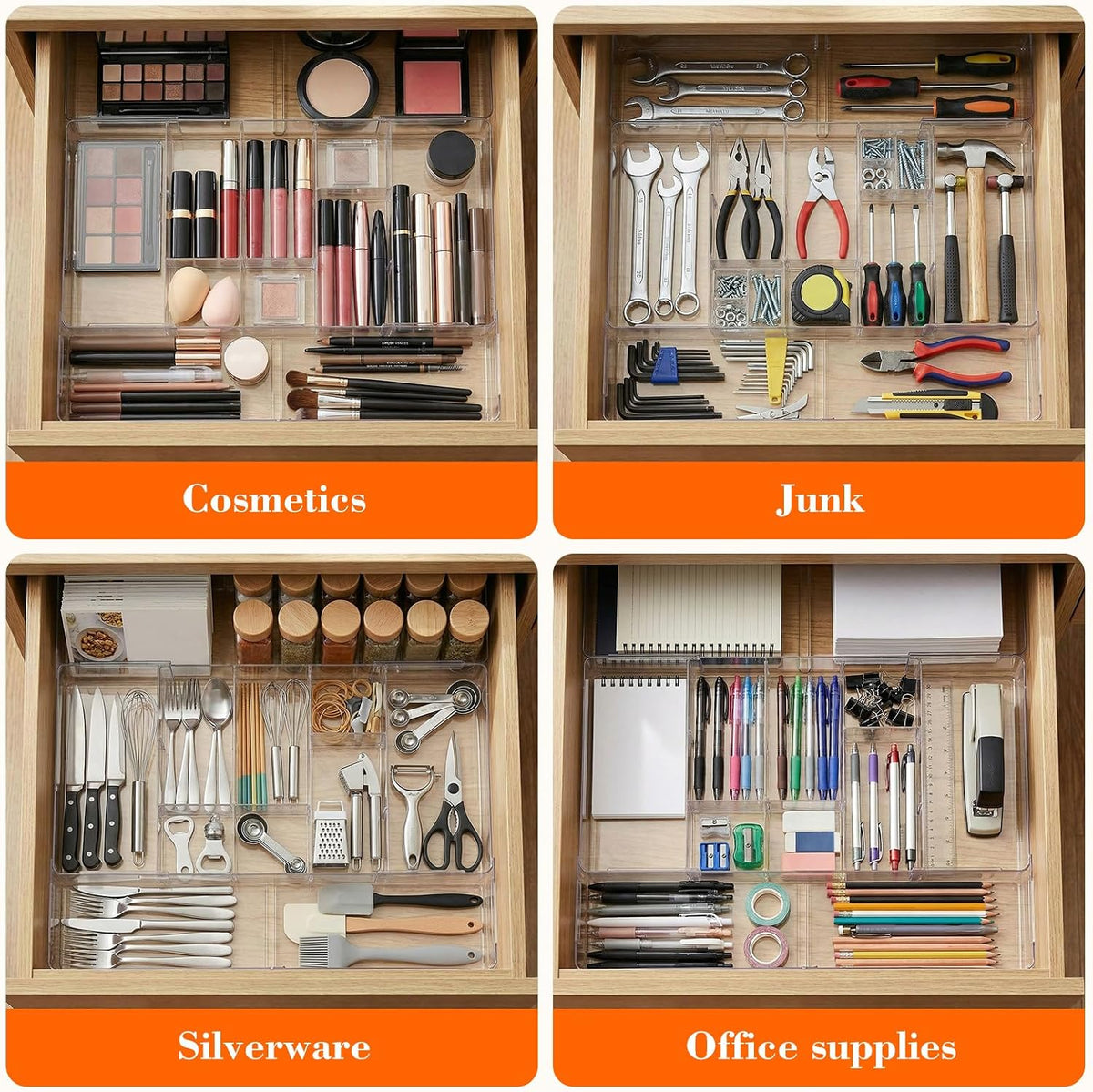 Briwooody 2 Pcs Expandable Drawer Organizer, Clear, 15 Compartments