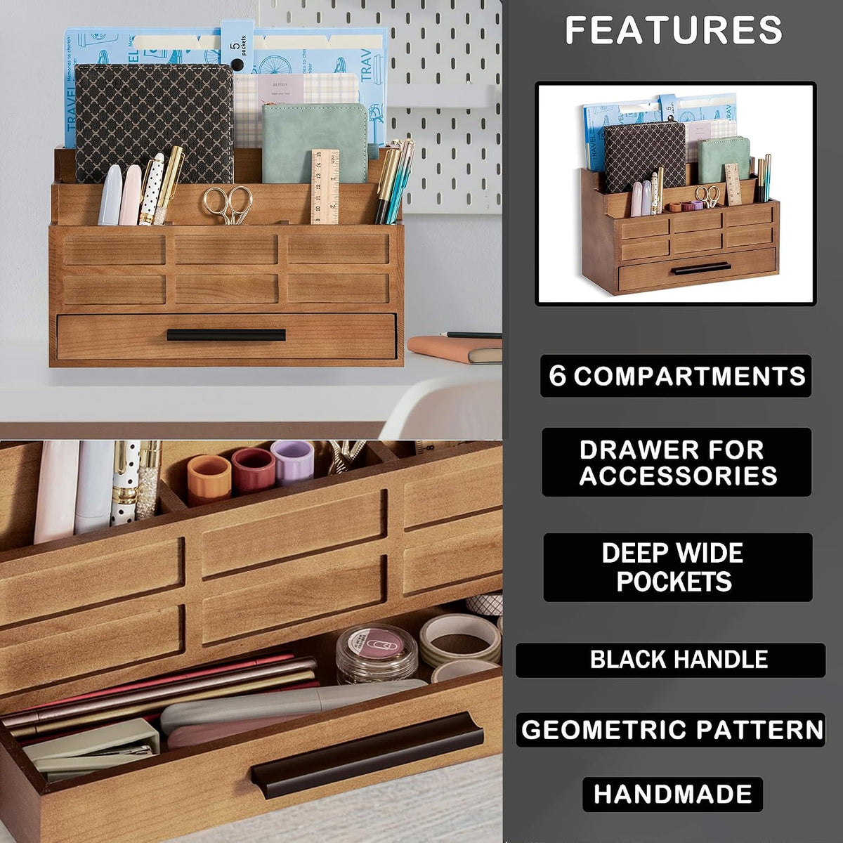 Desk Organizer with Drawer, Countertop Bill Mail Organizer and File Storage