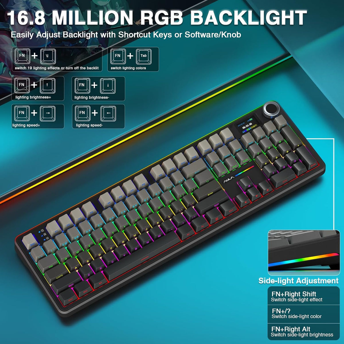 AULA F108 PRO - Wireless Mechanical Keyboard with Screen & Knob,Full Size...