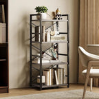 Homeiju Grey Bookshelf, 4 Tier Small Bookcase - Image 6
