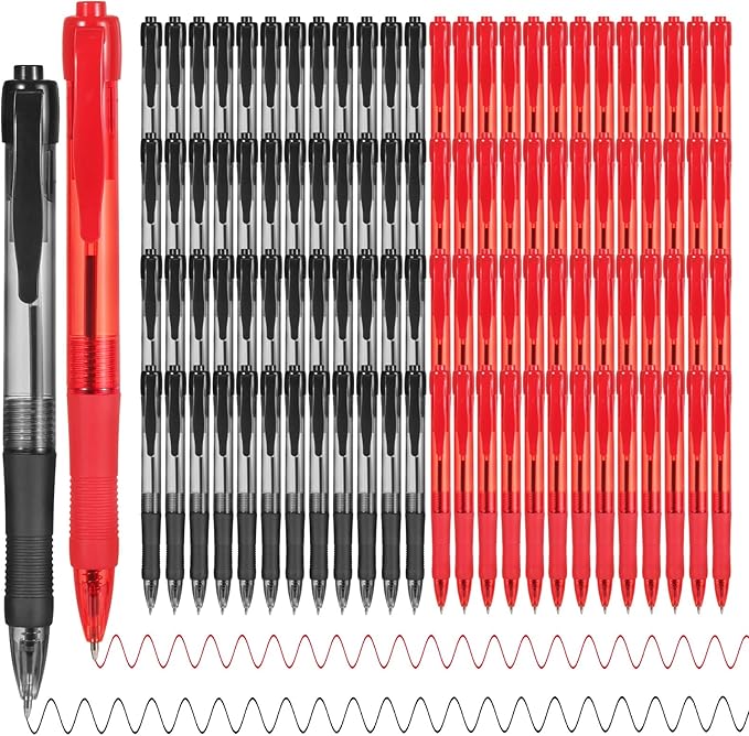 deegtran Pens Bulk, 100 Pack No Bleed Black & Red Ink Click Pens by DEEGTRANPENS