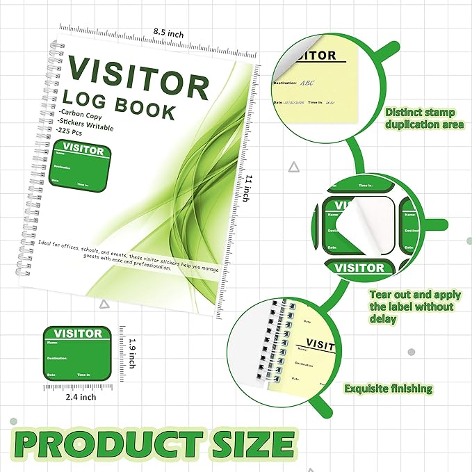 2 Pack Visitor Badges with Carbon Copy Visitor Stickers Letter Size Visitor Log - Image 2