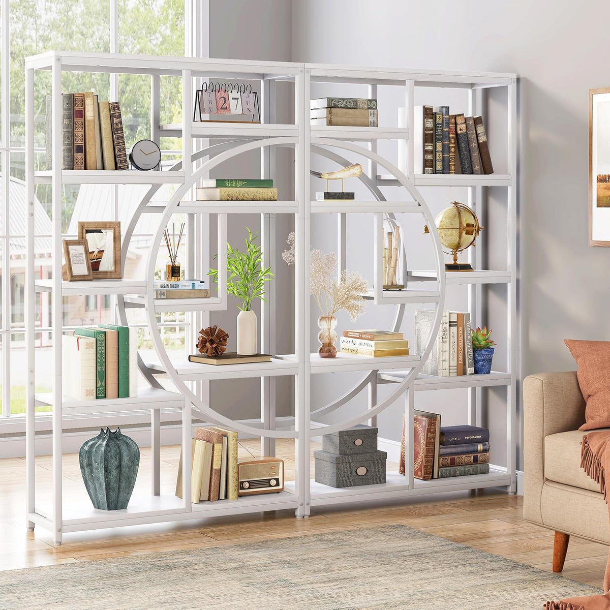 Tribesigns Bookshelf Industrial Etagere Bookcase (White, 2 Pack)