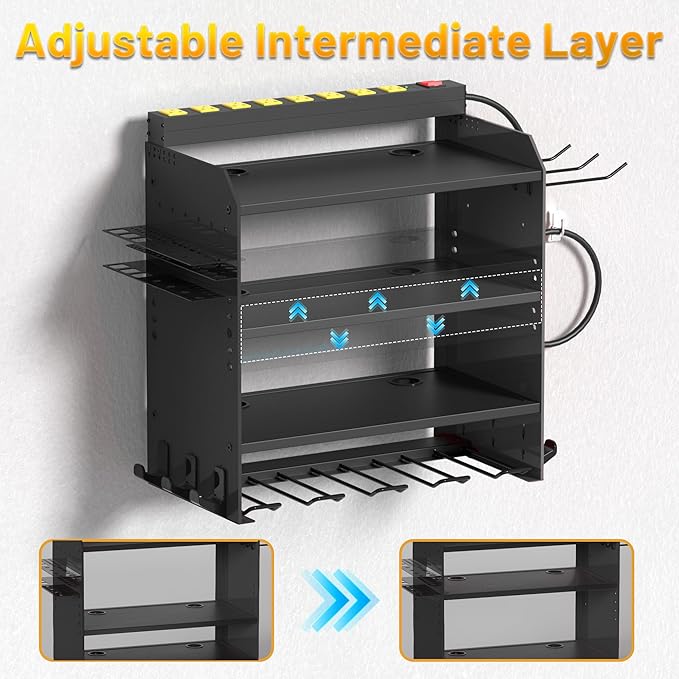 CFMASTER 4-Layer Wall-Mounted Power Tool Organizer Rack, Heavy Duty Adjustable - Image 4