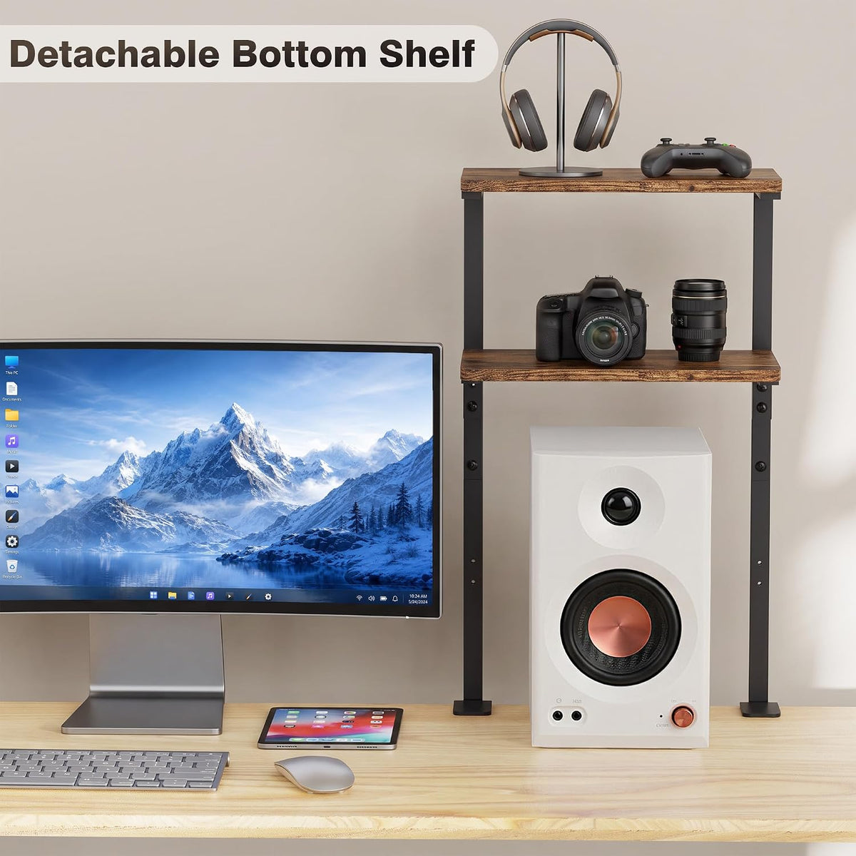 3-Tier Desk Shelf, Adjustable Clamp-On Desktop Organizer
