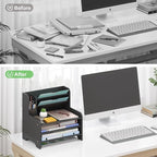 Wisuce Essentials Bamboo Desk Organizer Mail Holder Countertop Letter Tray File - Image 5