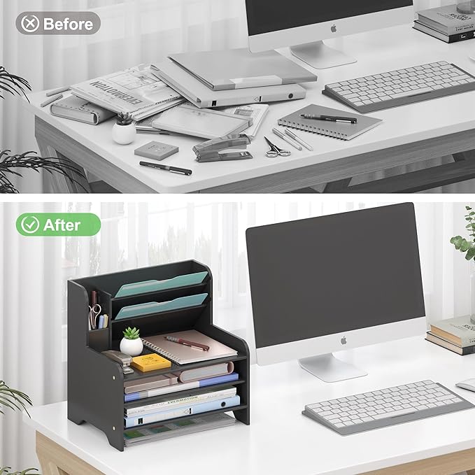 Wisuce Essentials Bamboo Desk Organizer Mail Holder Countertop Letter Tray File - Image 5