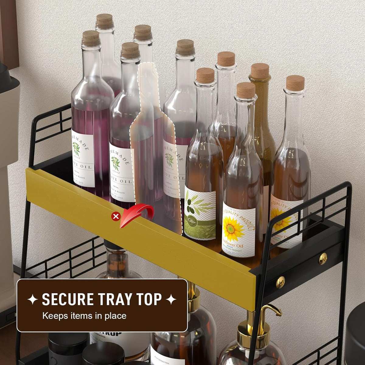 Coffee Bar Station Organizer with Drawer, 2-Tier Countertop Shelf (Black)