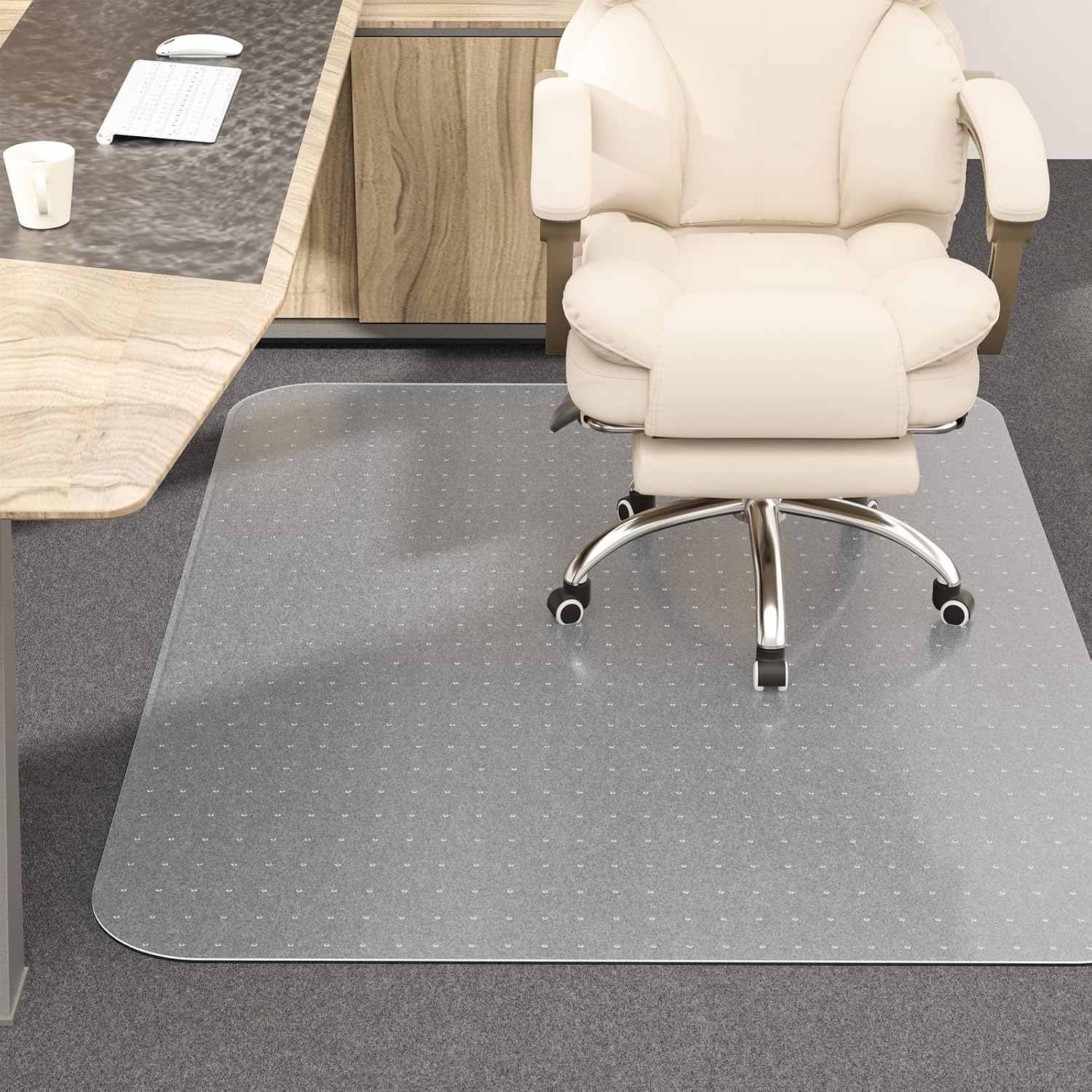 Office Chair Mat for Carpet, 48" X 48" Clear PVC Desk Chair Mat | Desk Chair Mat for Carpet Floors, Clear and Thick Carpet Chair Mats with Non-Slip Studded for Home and Office Low Pile Carpet