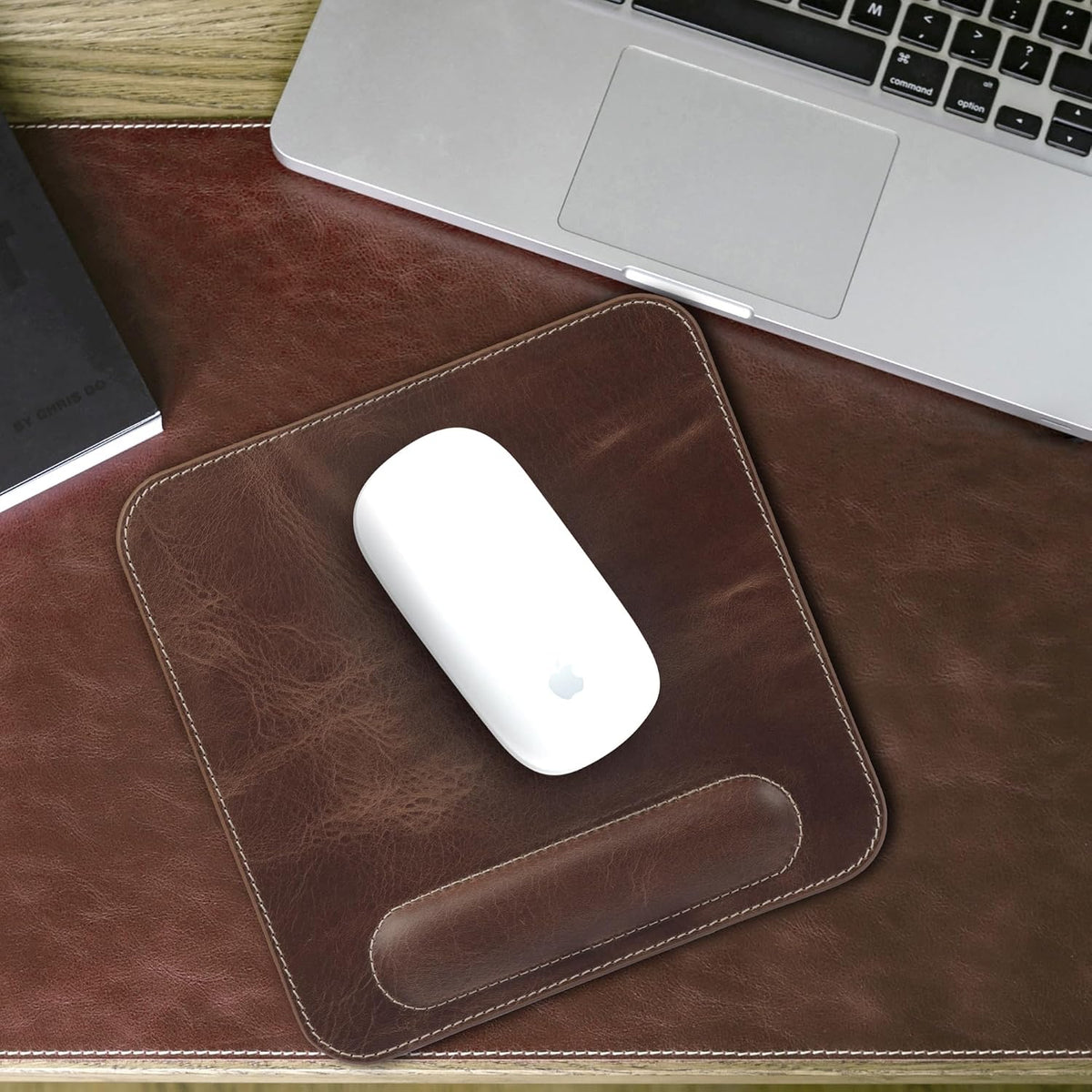 Londo Top Grain Leather Mouse Pad with Wrist Rest – Ergonomic Support, Non-Sl...