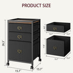 IDEALHOUSE File Cabinet with 3 Drawer, Mobile Filing Cabinet for Home Office Fits Letter Size or A4, Fabric Vertical File Cabinet on Wheels, Home Office Small Under Desk Storage Cabinet, Rustic Black