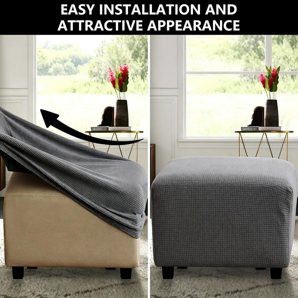 Ottoman Cover Square Stretch Stool Slipcover Rectangle Washable