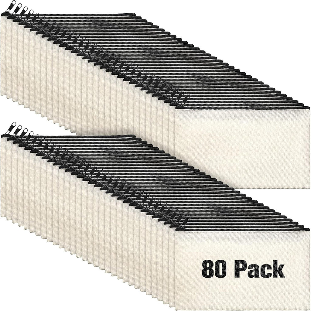 Reginary 80 Pack Canvas Zipper Makeup Bags Bulk Pencil Pouches Blank DIY Craft
