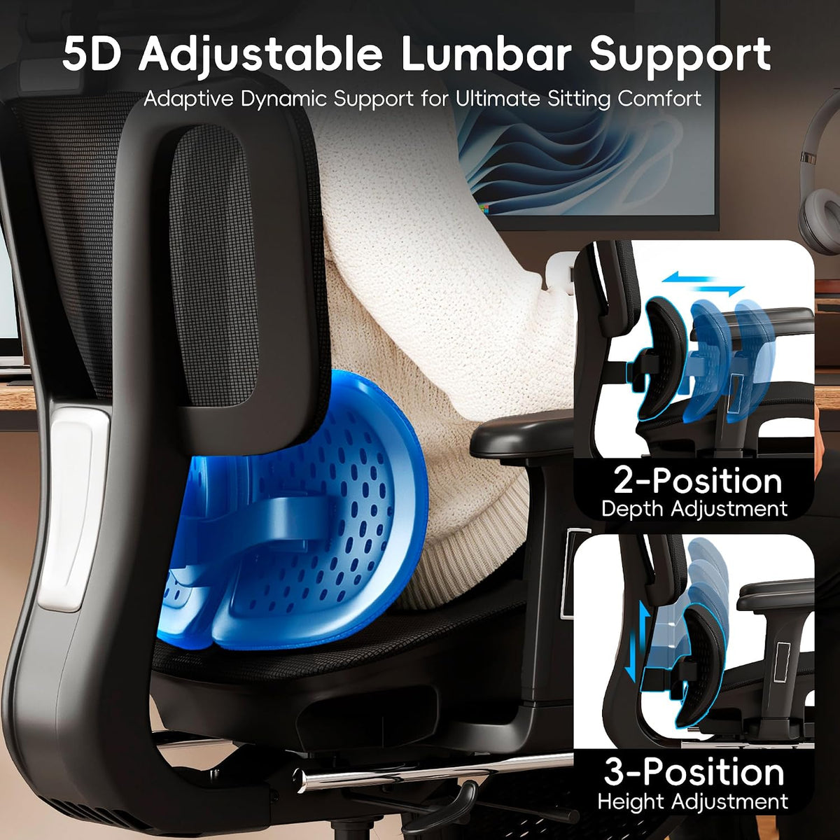 Vonesse Ergonomic Office Chair with Footrest, Desk Chairs with Dynamic Lumbar...