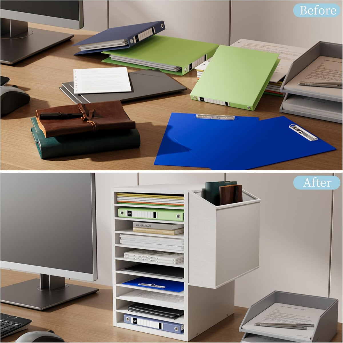 Unionly 10Tier Adjustable Mail Sorter,Wood Paper Organizer for Class,Office
