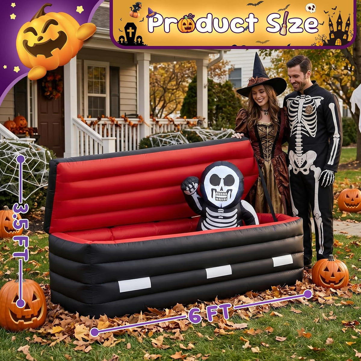 6 FT Halloween Inflatable Coffin with Rising Skeleton