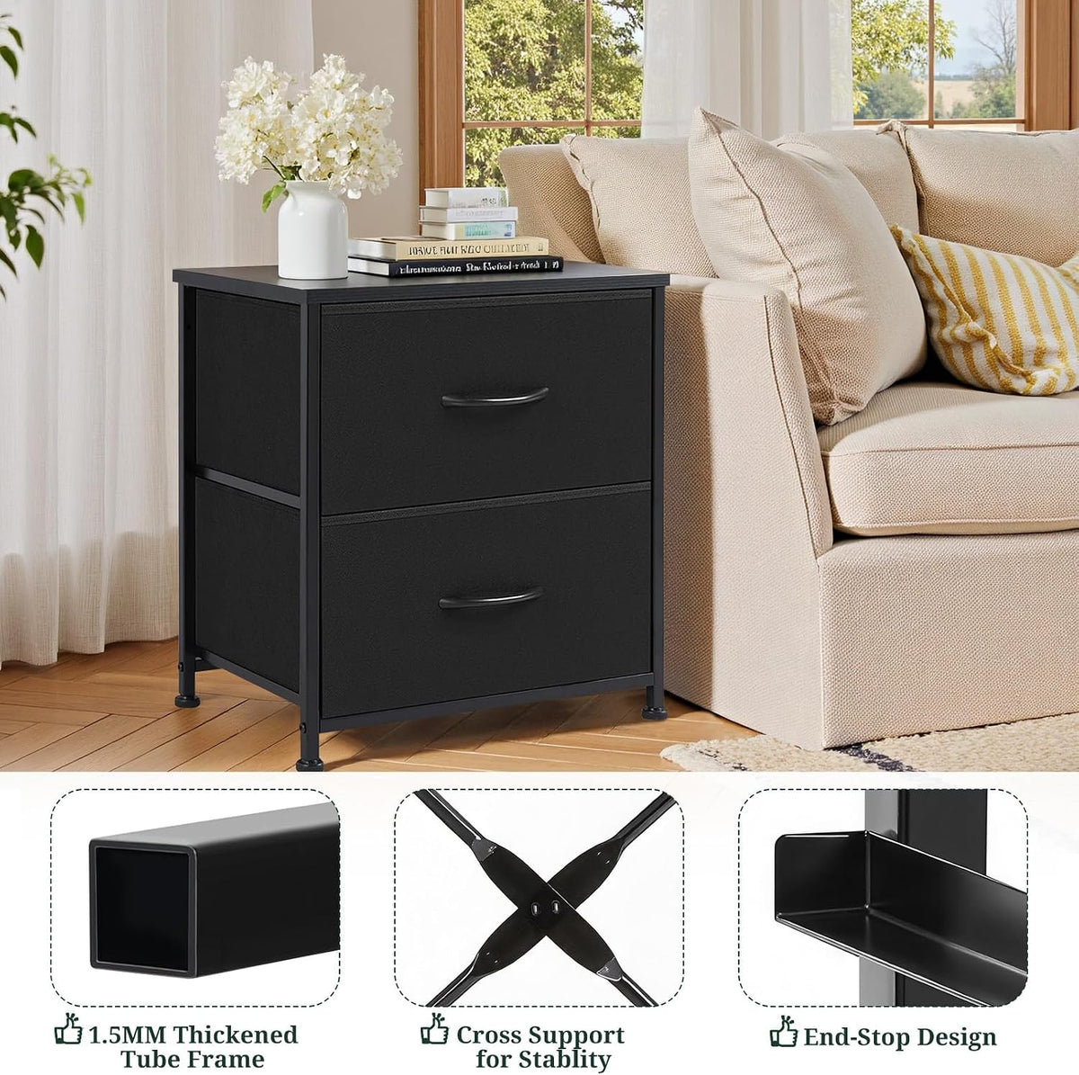 Nightstand Set of 2 Upgraded Small 2 Drawer Dresser End Table