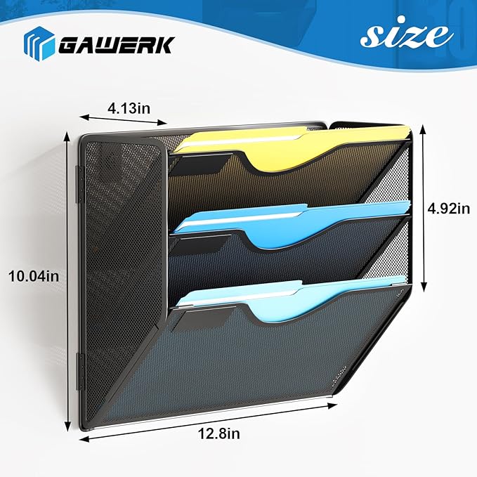 Gawerk 3 Tier Hanging Wall File Organizer, Mesh Mail Paper Orgnization Hanging - Image 2