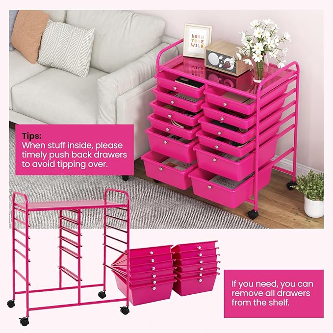 Giantex 12 Drawer Rolling Storage Cart Tools Scrapbook Paper Office School - Image 5