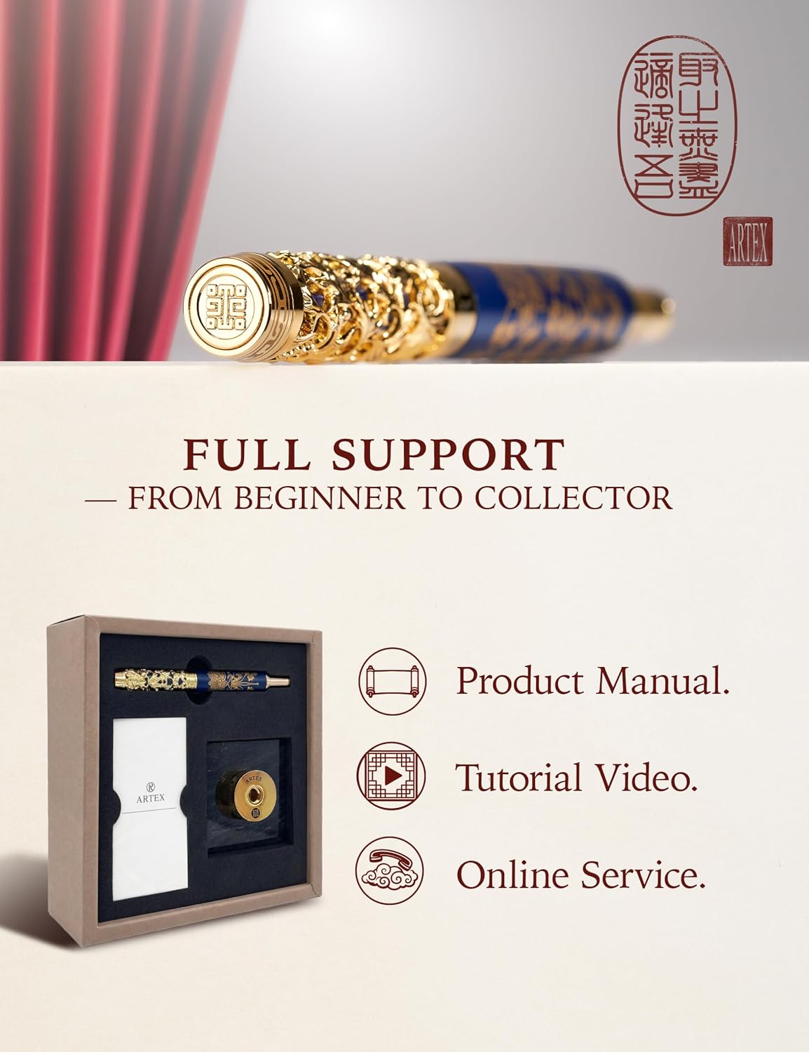ARTEX x National Palace Museum Gold Lotus Rollerball Pen & Marble Stand Set