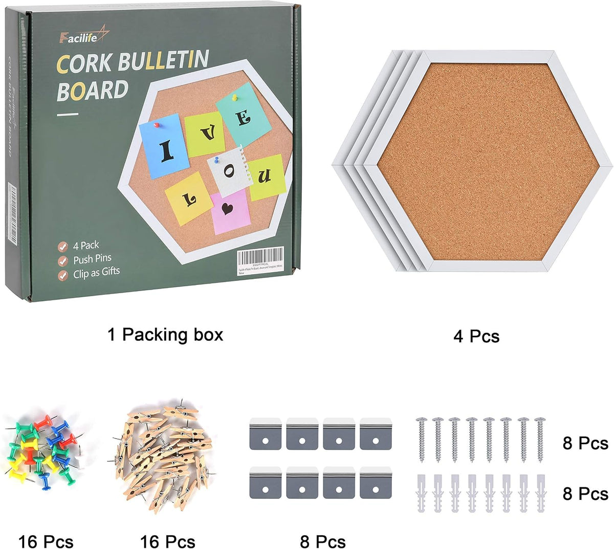 Facilife 4 Packs Cork Board,Corkboards for Wall,Small Cork Board Decorations,...