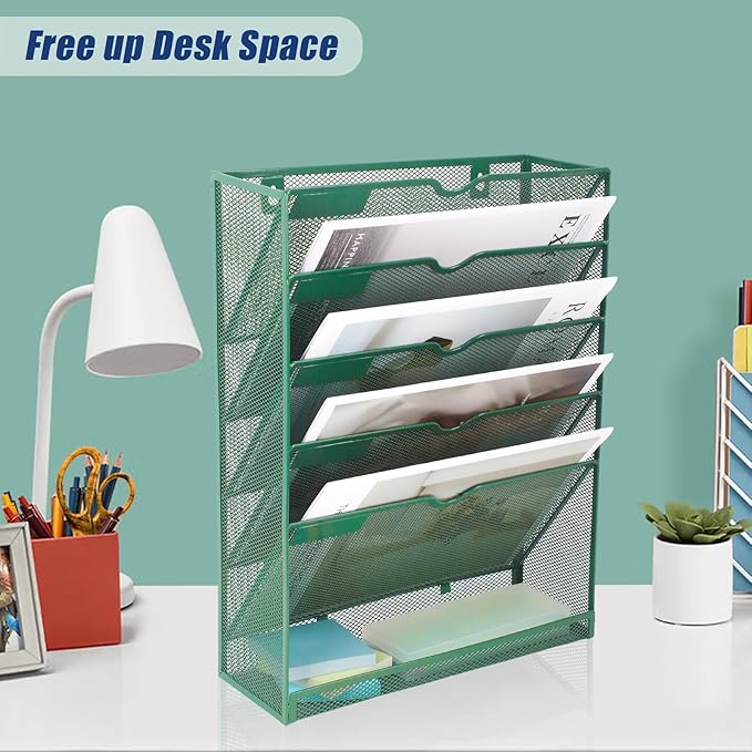 EASEPRES 6 Tier Desk File Organizer, Mesh Hanging Wall Mount Document - Image 7