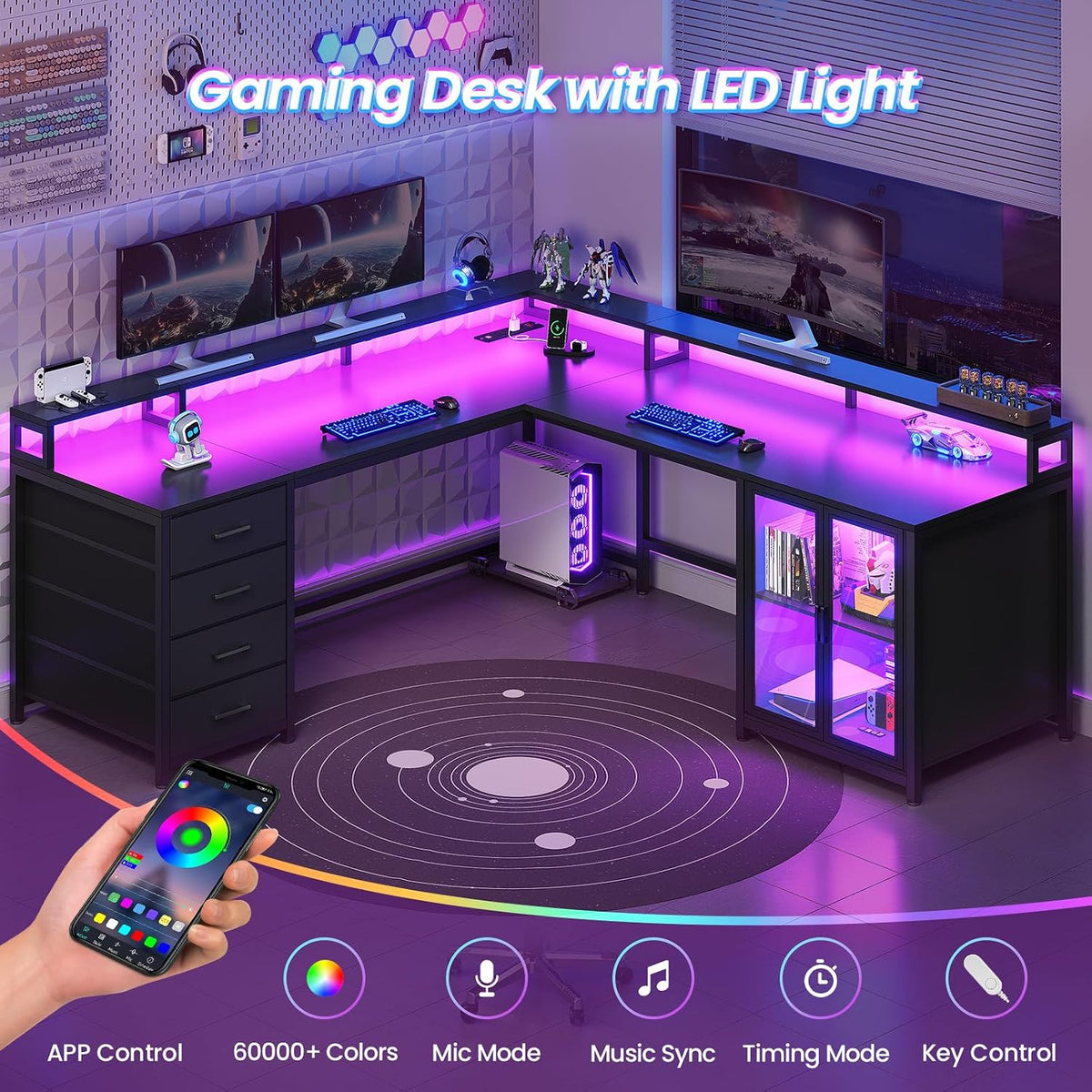 SEDETA L Shaped Gaming Desk with 4 Drawers, 109” Computer Desk with Display C...