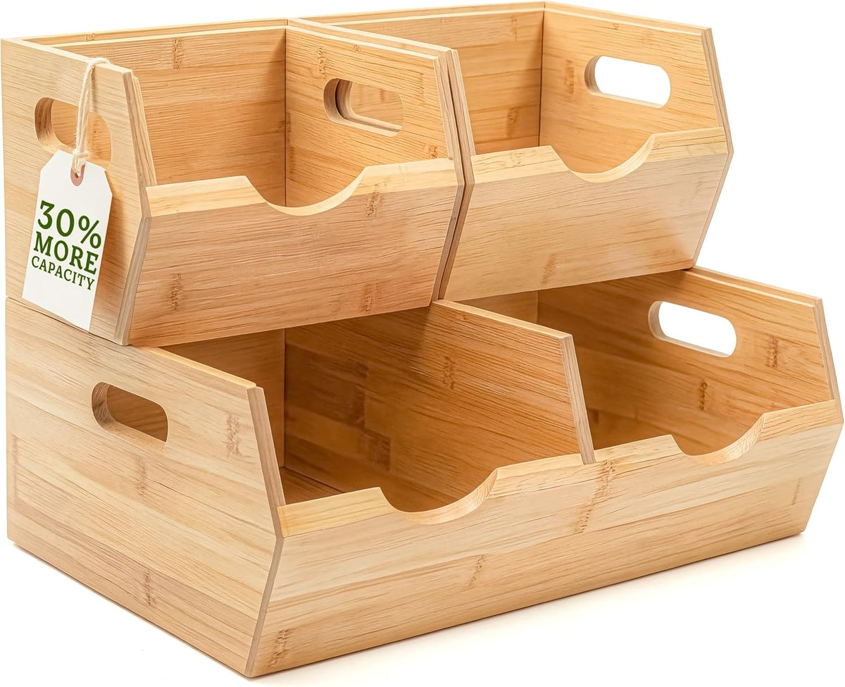 HOMESTEAD Extra Large Bamboo Pantry Storage Bins – 30% Larger, Stackable Pota...