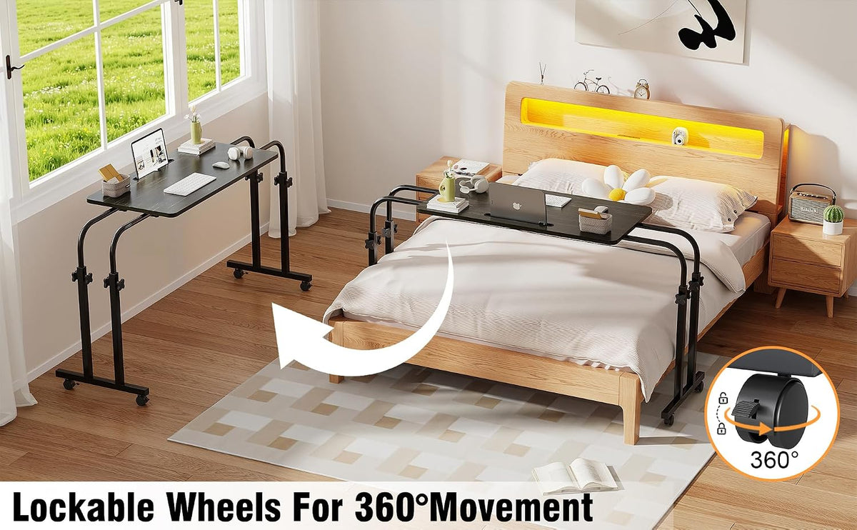 TigerDad Mobile Recliner Desk Overbed Table with Wheels Laptop Stand Tray