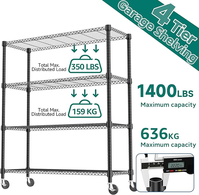 M MZG 4 Tiers Shelf 1400 lbs Steel Storage Shelving Utility Shelving Unit Steel - Image 9