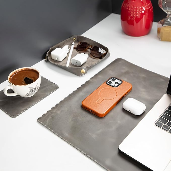 Node Leather - Genuine Leather Desk Mat, Desk Organizer & Cup Coaster - Leather - Image 4