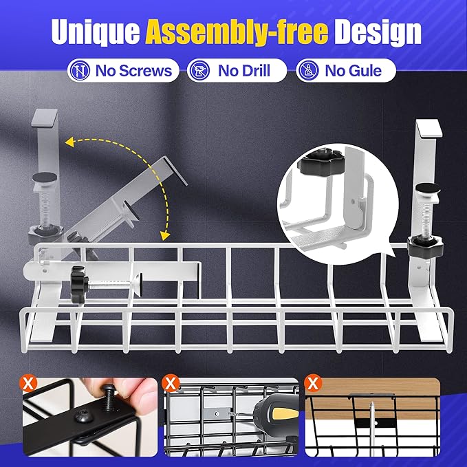Under Desk Cable Management Tray, Xpatee Upgraded Wire Management No Drill No - Image 2