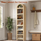 UPOSOJA 76" Tall Narrow Arched Bookcase, 7-Teir Mid-Century Modern Bookshelf - Image 5