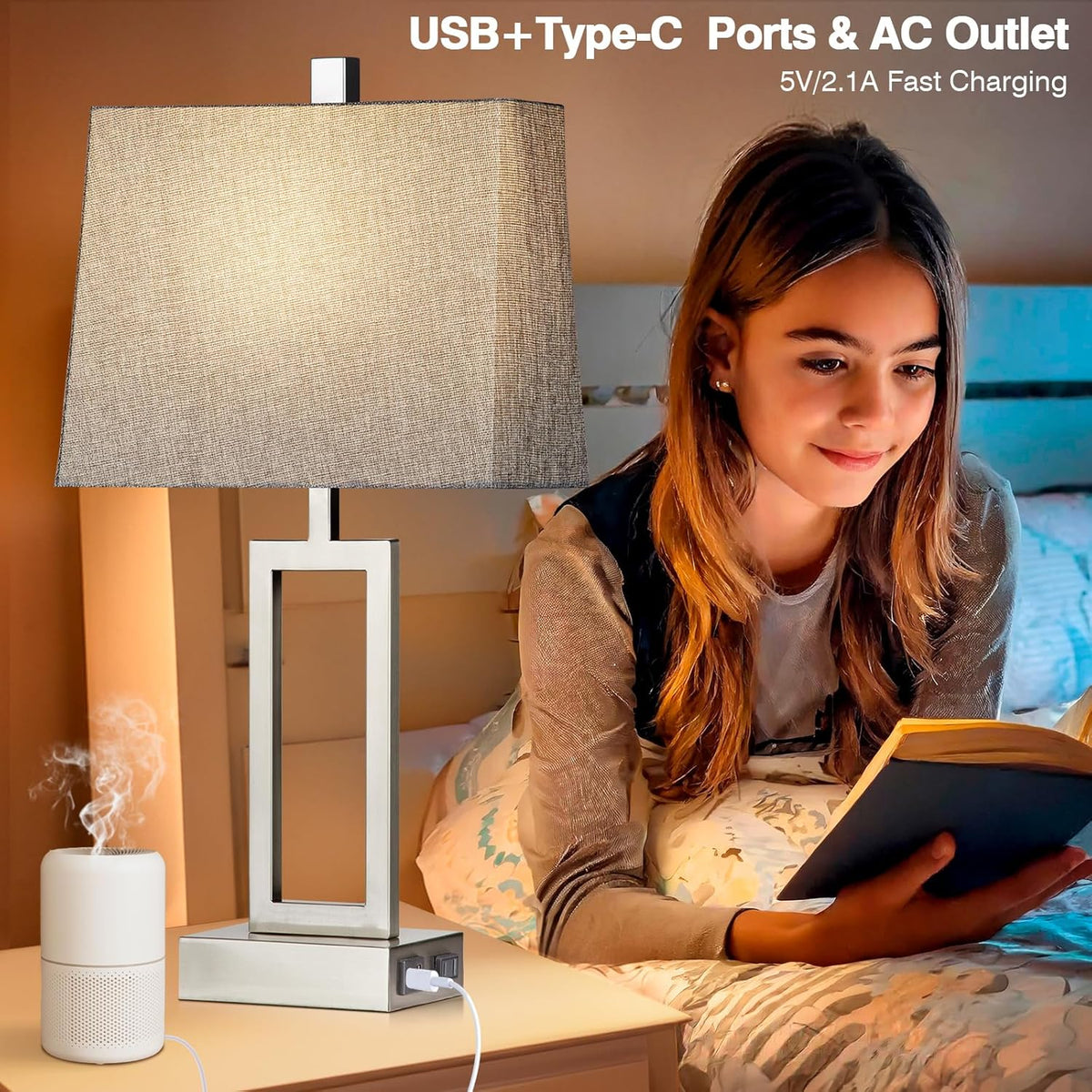Rinweey 23.5" Touch Control Table Lamps Set of 2, Modern Silver Bedside ...