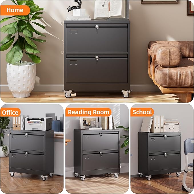 METAN Upgrade 2 Drawers Lateral File Cabinet on Wheels, Steel Office Filing - Image 7