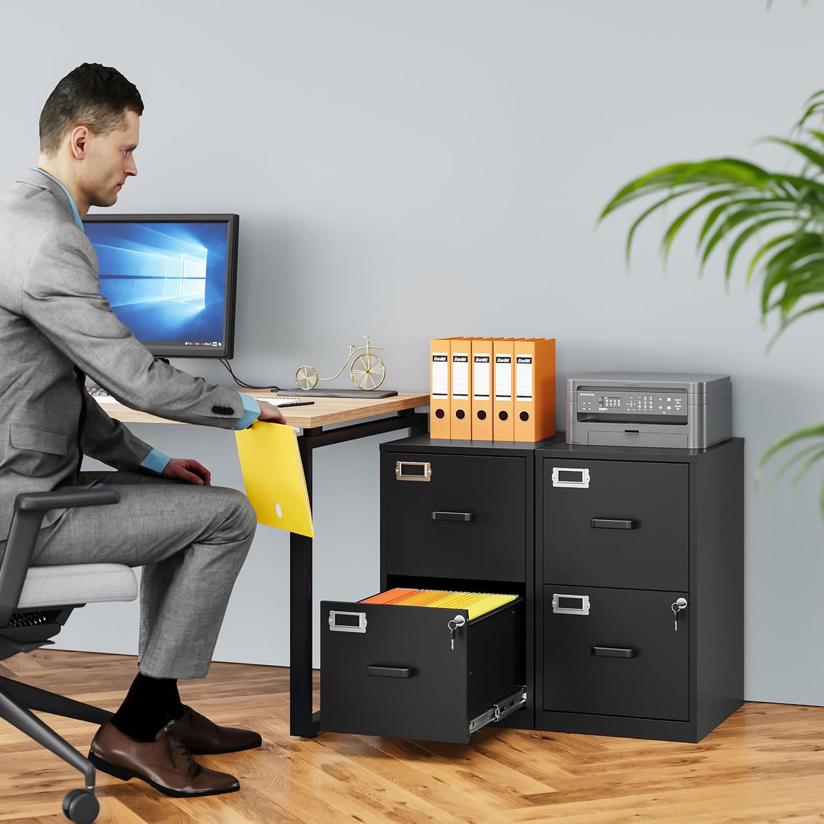 sisesol 2 drawer file cabinet with lock,narrow vertical shown in use