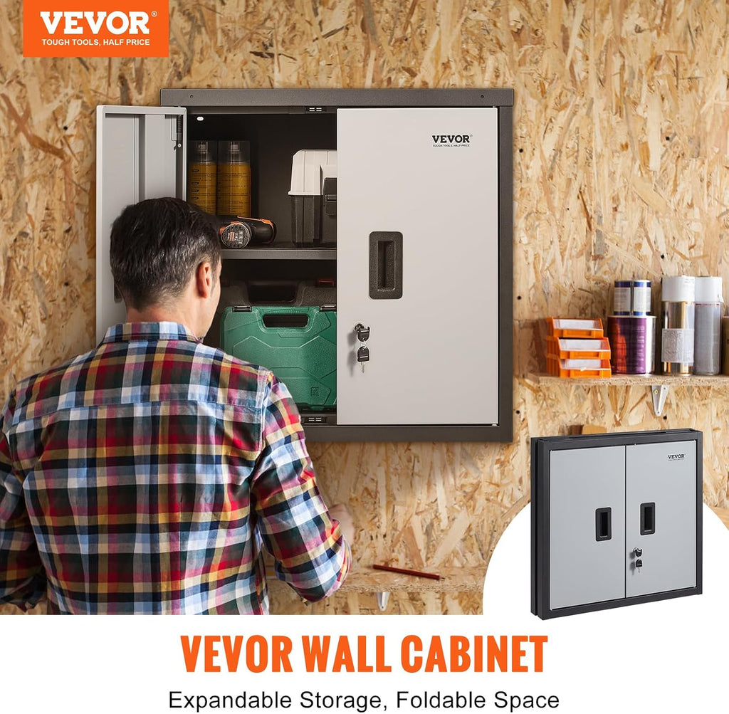 vevor foldable wall cabinet, metal garage locker mounted, side view