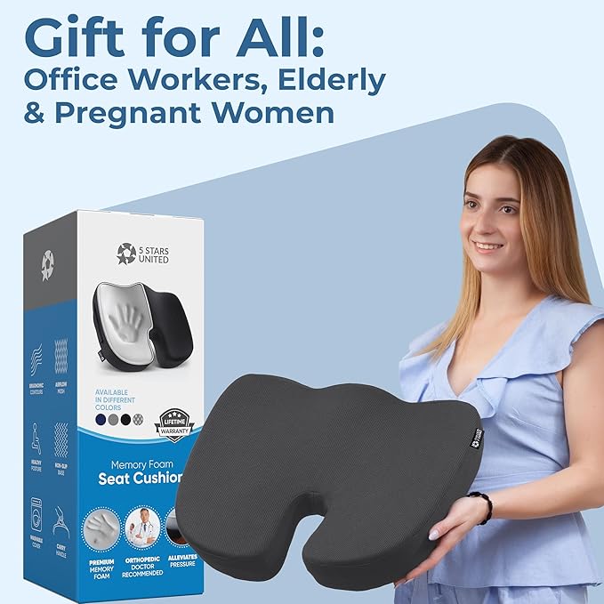 5 STARS UNITED Seat Cushion for Tailbone Pain Relief – Memory Foam Cushion for - Image 8