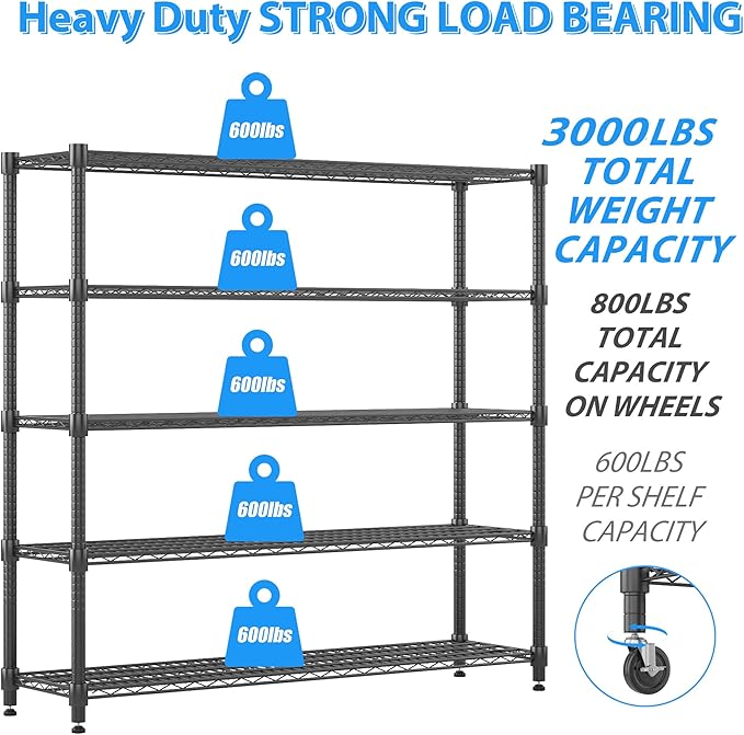 Homdox 5 Tier Heavy Duty Metal Wire Shelving - Image 5