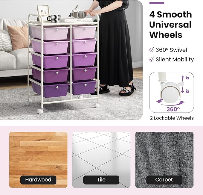 GLACER 10 Drawer Rolling Cart, Storage Cart - Image 6