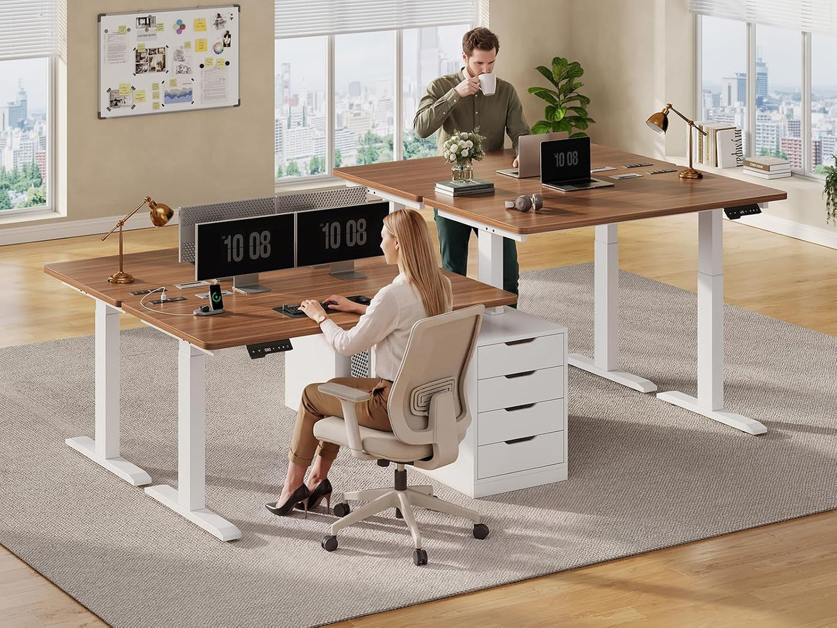 SEDETA Standing Two Person Desk with 4 Drawers, 2 Power Outlets, CPU Stand