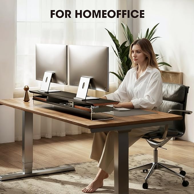 Fenge Dual Monitor Stand with Drawer, 42.5 Inch Large Monitor Riser with - Image 6